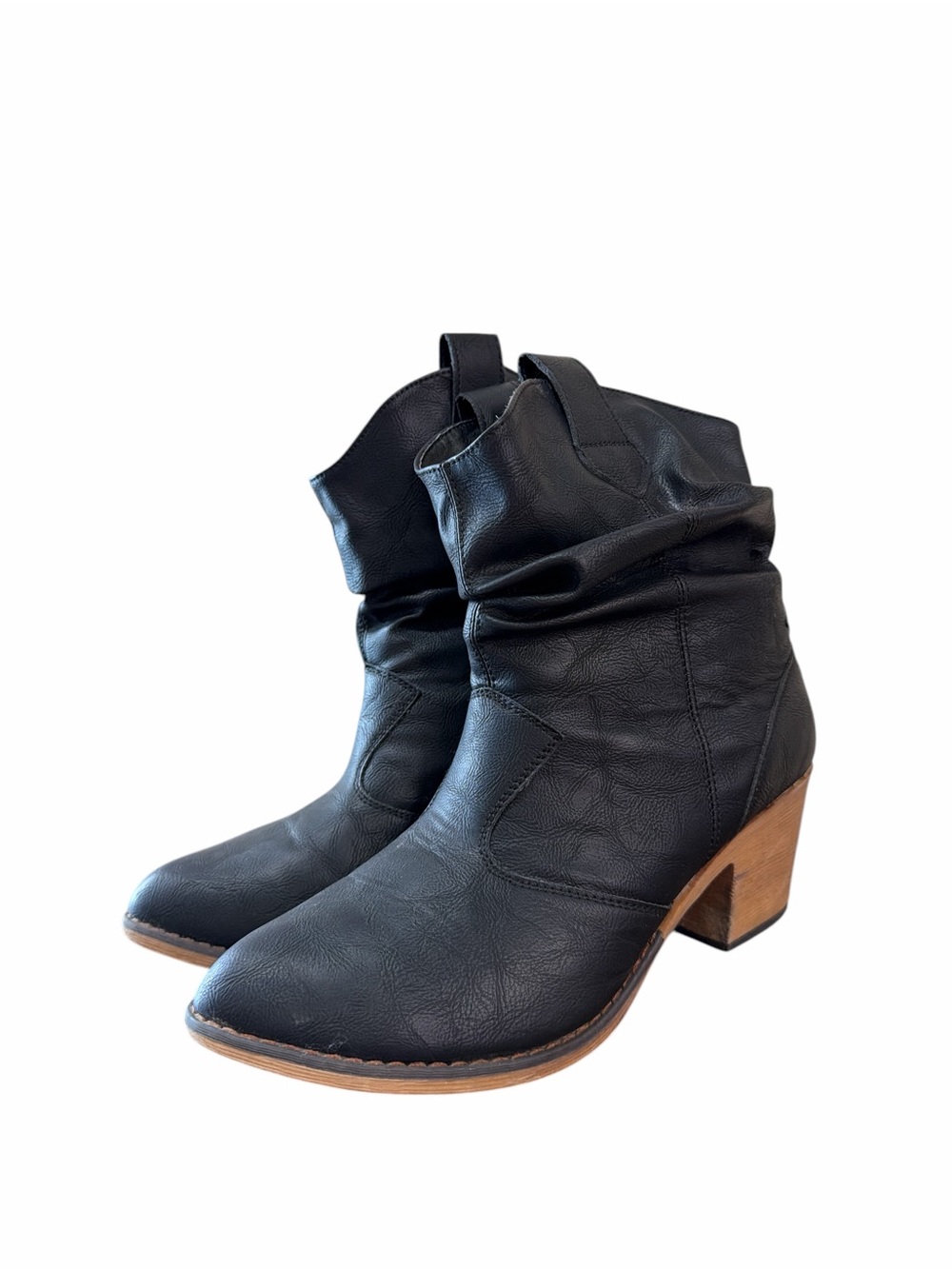Charles Albert Women’s 11 Black Vegan Leather Slouch Western Ankle Boots